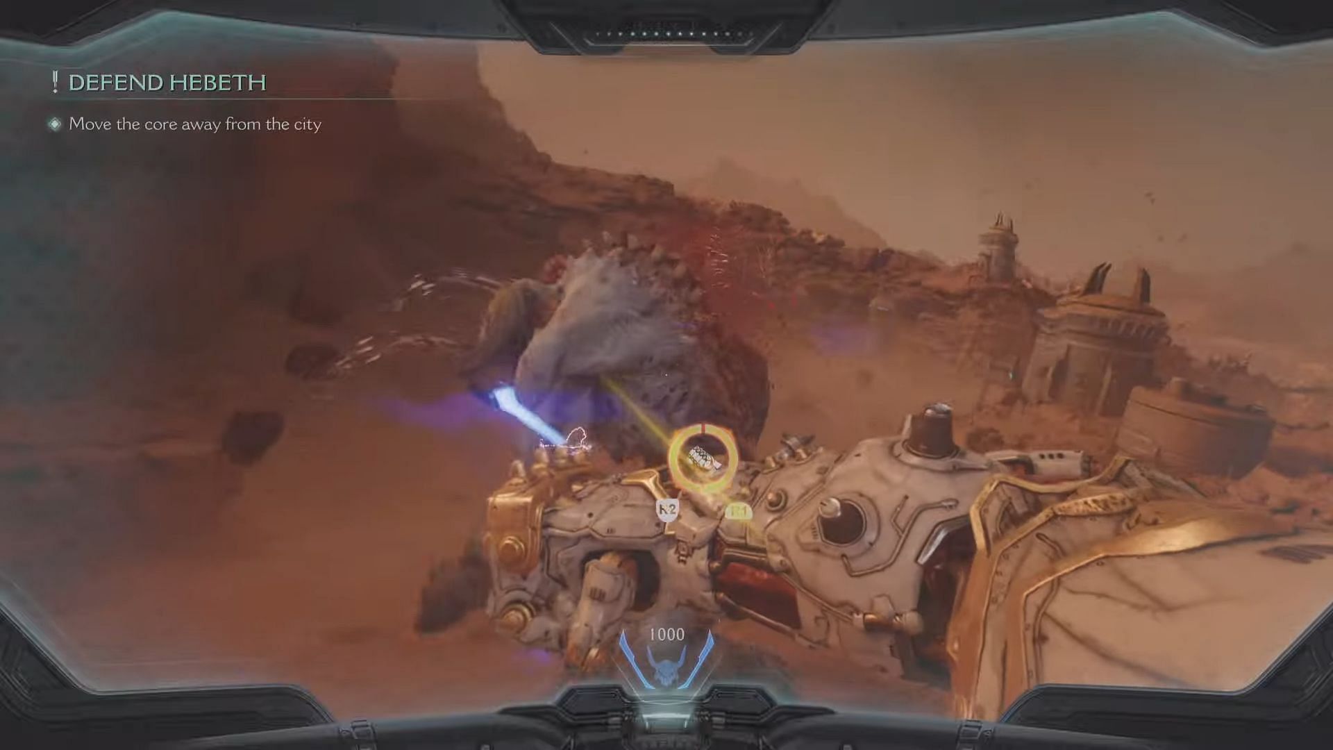 Fighting demons as you move the core away from Hebeth (Image via Sportskeeda Gaming || Bethesda)